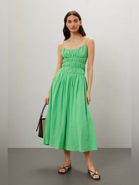 Astr the Label Andrina Smocked Midi Dress - Green